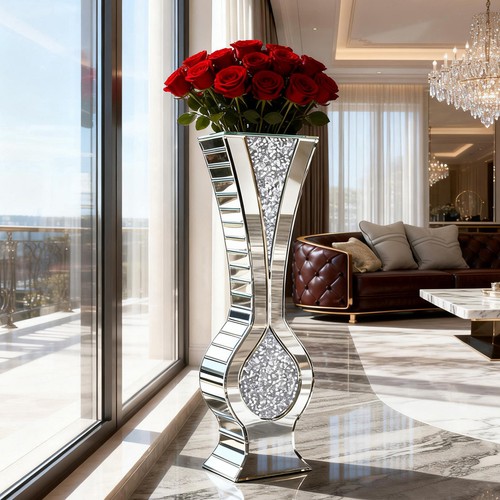Large crushed diamond vase - crushed,