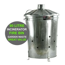 Incinerator Garden Rubbish Fire Bin Galvanized Paper Leaf Wood Waste Burner 90L