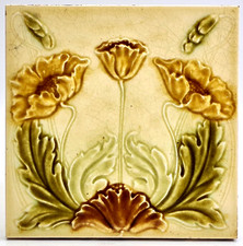 Antique Fireplace Art Nouveau Majolica Tile by Henry Richards C1905 AE1
