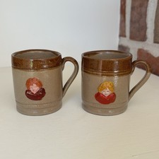 Rare Vintage Barker Stoneware “Cheddar” Mini Mugs – Hand Painted Faces