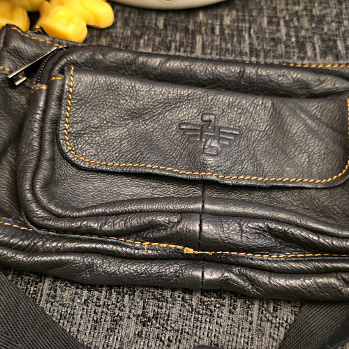 Black brown leather bumbag - black,