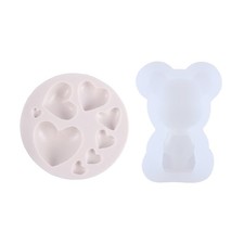 2Pcs Valentine Chocolate Mold DIY Silicone Mold Bear Heart Casting Heart Mold