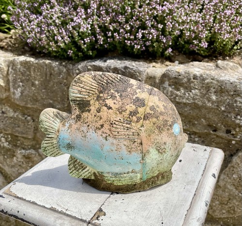 Vintage garden fish stone - garden,