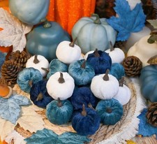 12 pcs Artificial Velvet Pumpkins –Mixed Color Fall Harvest Halloween Decoration