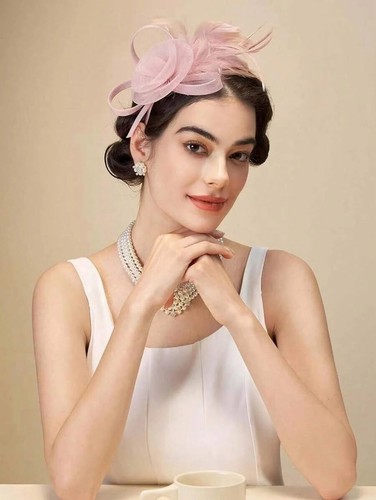Flower feather hair hat - feather,