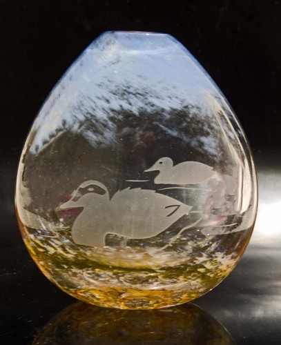 Engraved eider duck vase - eider,