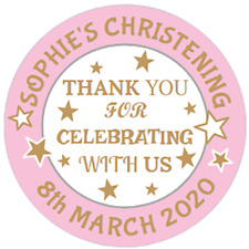 48 Personalised Christening Baptism Stickers Sweet Cone Labels  40mm 