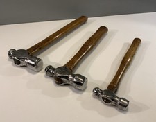 3 VINTAGE BALL PEIN HAMMERS WITH HICKORY HANDLES :  4 oz 14 oz &  16 oz