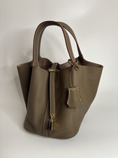 Genuine Leather Handbag Taupe with Insert & Gold-Colored Hardware UNBRANDED