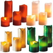 LED Bulb Church Pillar Candles Electric Flameless Flickering Real Wax Pack of 4