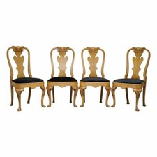 STUNNING SET OF FOUR WALNUT QUEEN ANNE DINING CHAIRS ACANTHUS LEAF CARVED WOOD