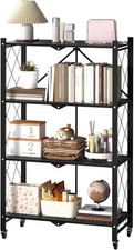 4 Tier Heavy Duty Foldable Metal Rack Storage Shelving Unit With Wheel Home