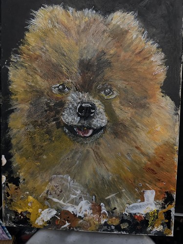 Oil pastel pomeranian - oil, dog