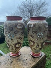 Rare Pair Of Antique Royal Doulton Lambeth Slaters Patent Vases Fanny Stable 