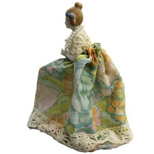 A good antique novelty porcelain half doll with dress - wire frame C.early 20thC