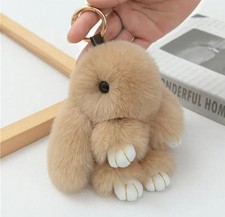 Adorable Fur Fluffy Bunny Rabbit Plush Toy Keyring Bag Charm Pendant Keychain