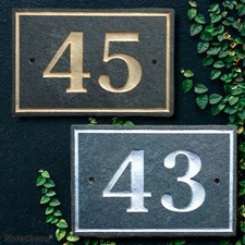 Slate House Number Sign DEEP ENGRAVED Stone Gold or Silver Address Door Plaque 