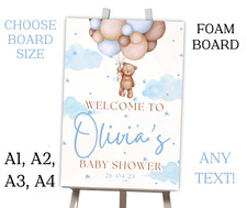 Personalised Blue Bears BABY SHOWER Foam Board Party Event Sign A1 A2 A3