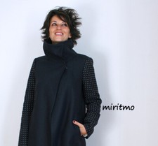 A381 ZARA COAT NAVY BLUE STUDDED APPLIQUE SLEEVE WINTER BLAZER JACKET LARGE - L