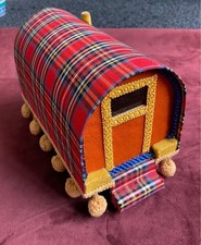 Vintage Handmade Vardo Gypsy Caravan / Wagon, Tartan Fabric Decorative Ornament
