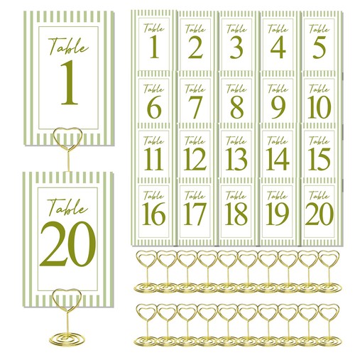 Green wedding table numbers - green,