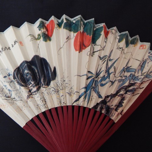 Vintage chinese paper fan - vintage,