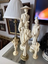 A. Giannelli Alabaster on Marble Vintage Asian Sculptures 1980’s Statues