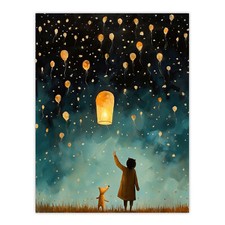 Releasing Sky Lanterns Festival Magic Kids Bedroom Art Wall Art Poster Print
