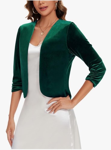Velvet green blazer open - green,