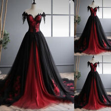 Black Red Gothic Wedding Dresses A Line Off Shoulder Lace Appliques Bridal Gowns