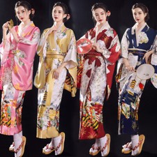 Chinese Traditional Kimono Robe Summer Silk Satin Wafuku Japanese Loose Yukata