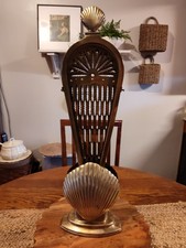 Antique Brass Fireplace Screen Peacock Fan Seashell Art DECO LG 37X25