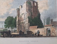 Malling Abbey, West Malling, Kent. 1830 Print. George Shepherd. St Mary's Abbey.