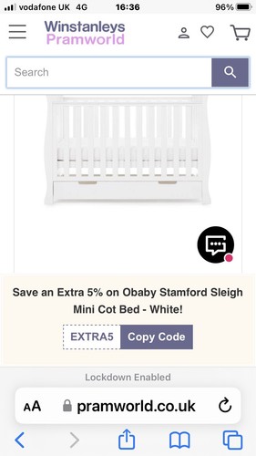 Obaby stamford mini sleigh cot - obaby,