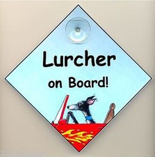 Lurcher dog car sign Lurchers On Board from original painting by Suzanne Le Good