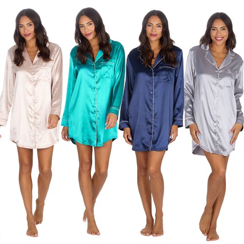 Ladies satin nightshirt - satin, button