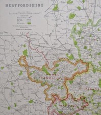 1922 Hertfordshire large county map. Antique 103 yrs old. Hemel Hempstead.