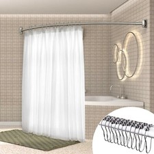 SHOWER CURTAIN ROD RAIL / SILVER STAINLESS STEEL CURVED OVAL BATH TUB ADJUSTABLE
