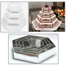 4 TIER CHRISTMAS HEXAGON BIRTHDAY WEDDING ANNIVERSARY  CAKE TINS  6" 8" 10" 12"