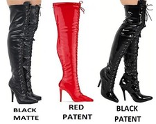 Over-The-Knee Lace-Up Thigh-High Stiletto Boots – PVC Front Hook-Loop & Zip 3-12