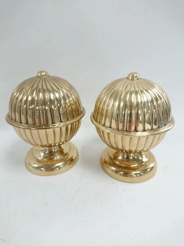 Pair large brass curtain - curtain, pole