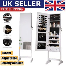 156cm Tall Free Stand Mirrored Jewelry Cabinet Armoire Lockable Floor Organiser