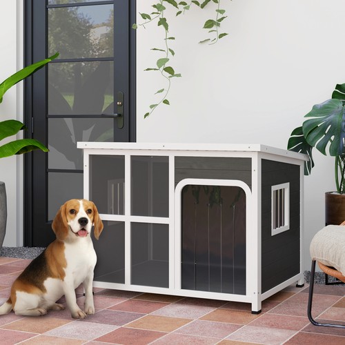 Pawhut wooden dog kennel - wooden,