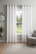 Pair of Ready Made Lined Voile Eyelet Ring Top Curtains. Cream Or White