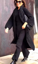 ZARA TEXTURED LONG KNIT COAT BLACK WIDE LAPEL FW24/25 SIZES  M REF. 3653/110