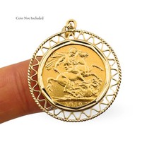 9ct Gold Full Sovereign Coin Mount - Ornate Gold Sovereign Coin Bezel