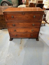 Antique Mahogany Secretaire Chest of Drawers with Lion Handles & Paw Feet