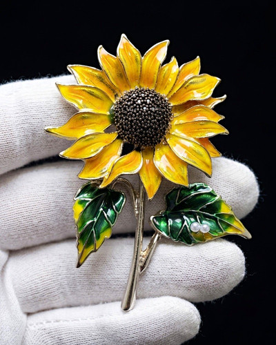 Sunflower enamel brooch - sunflower,
