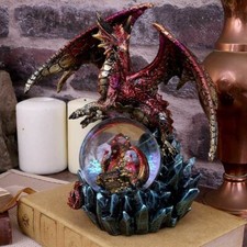 Red Mother and Baby Dragon Figurine Snowglobe Statue Ornament Sculpture 18cm