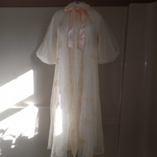 Chiffon Vintage Peignoir Robe Lady Lenora S Shell Pink Ribbon Soutache Lace 50's